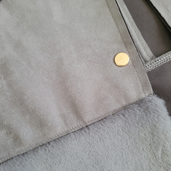 ZARA Long Grey Faux Suede & Faux Fur Button Long Jacket - Picture 3 of 4